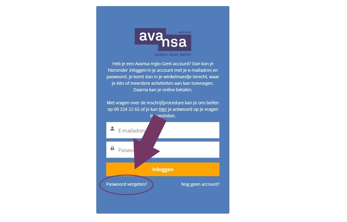 Screenshot Paswoord vergeten