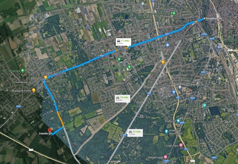 Bereikbaarheid via centrum Brugge